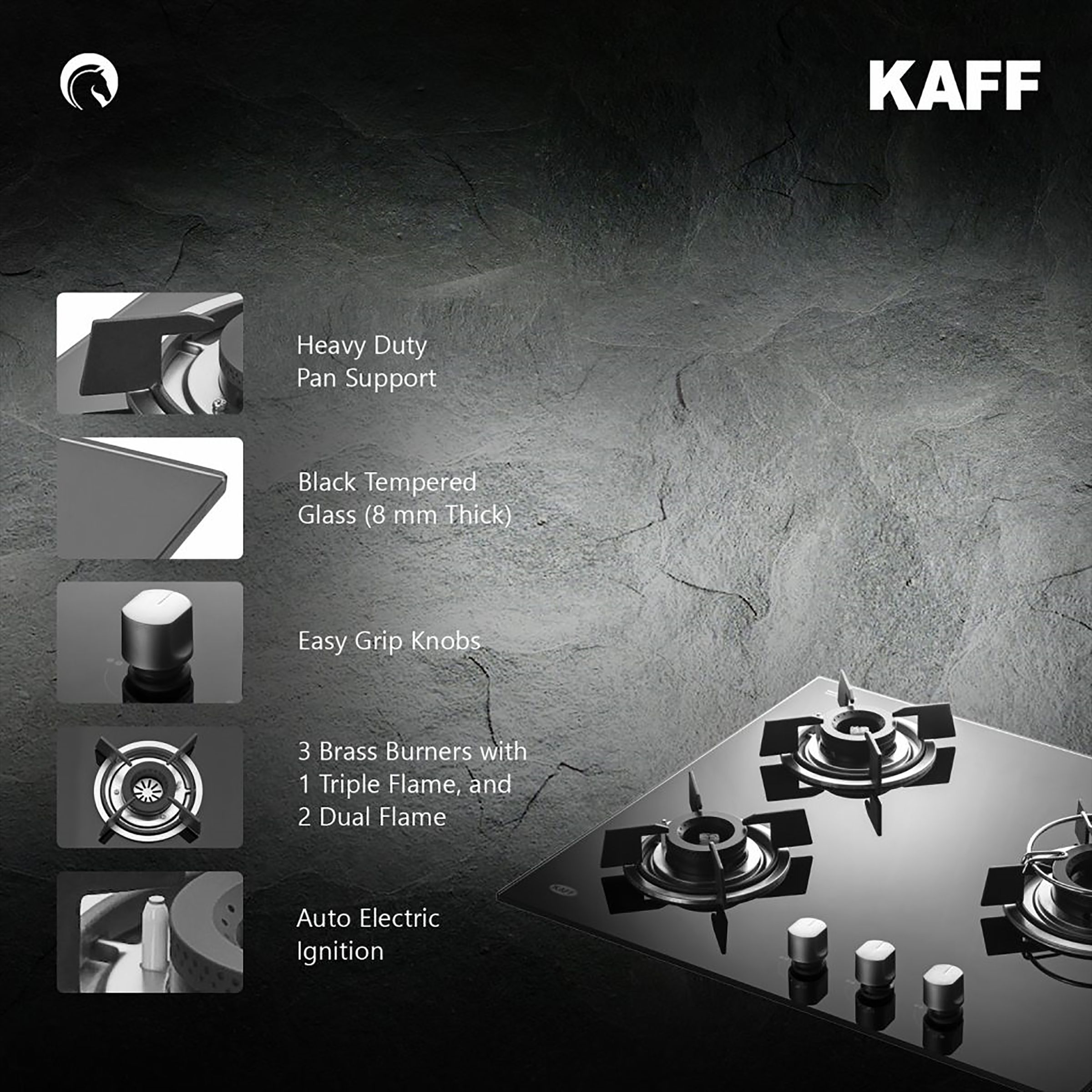 Buy KAFF HBR 603 B Tempered Glass Top 3 Burner Automatic Electric Hob ...